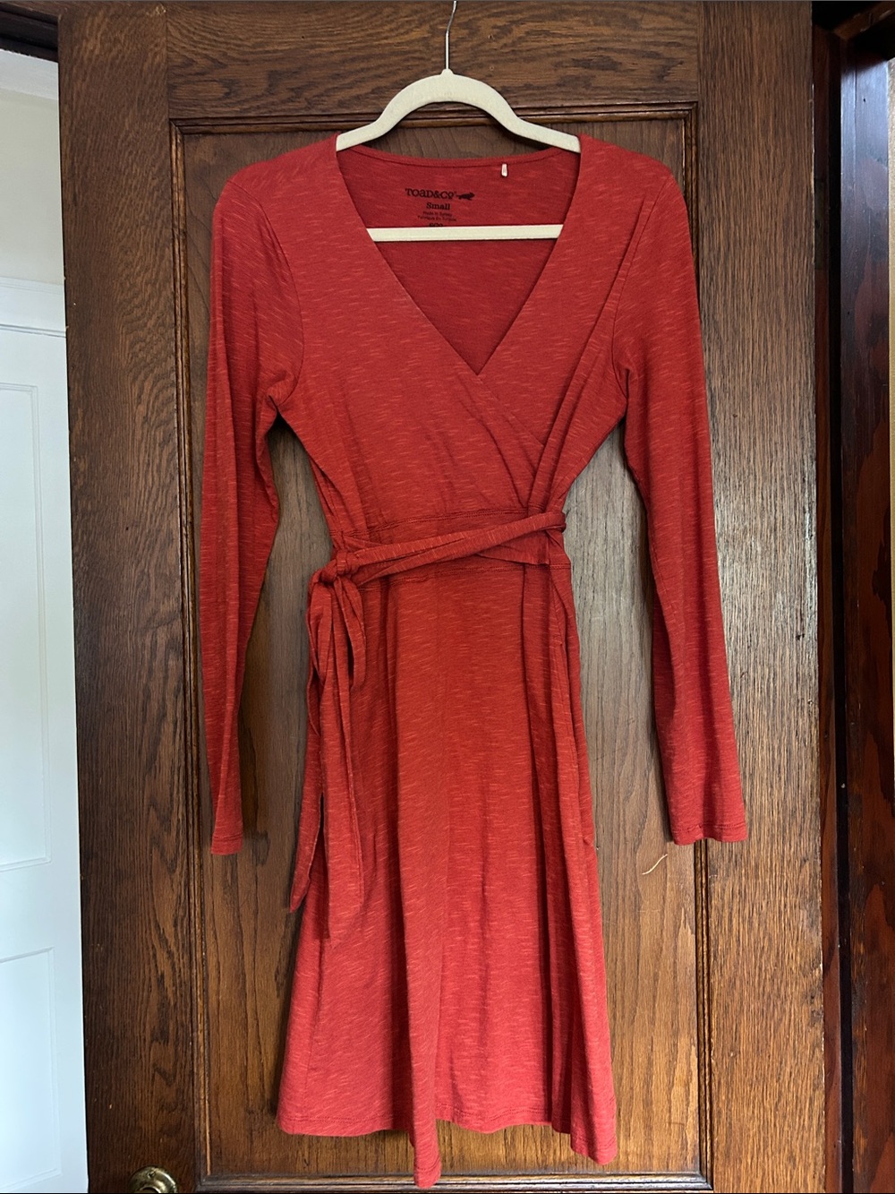 Toad&Co Rust Red Wrap Dress with Waist Tie